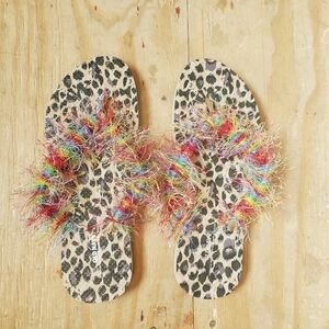 Leopard Print Fuzzy Flip- Flops (Size 8)